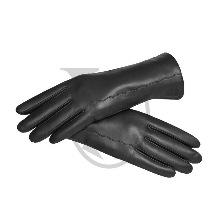 GUN01612001 Guante dama md olas cuero ovino negro