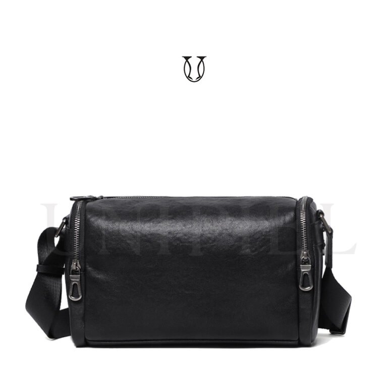 CRD17822001 Morral de cuero vacuno negro