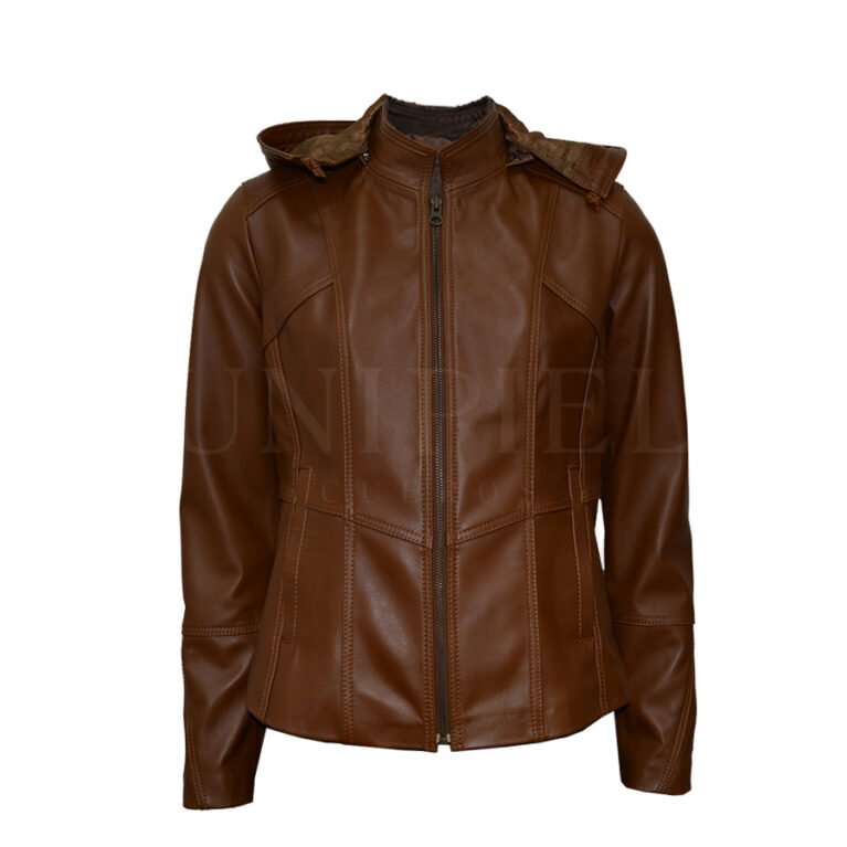 Casaca md capucha cuero guante ovino CSD011/ Caramelo