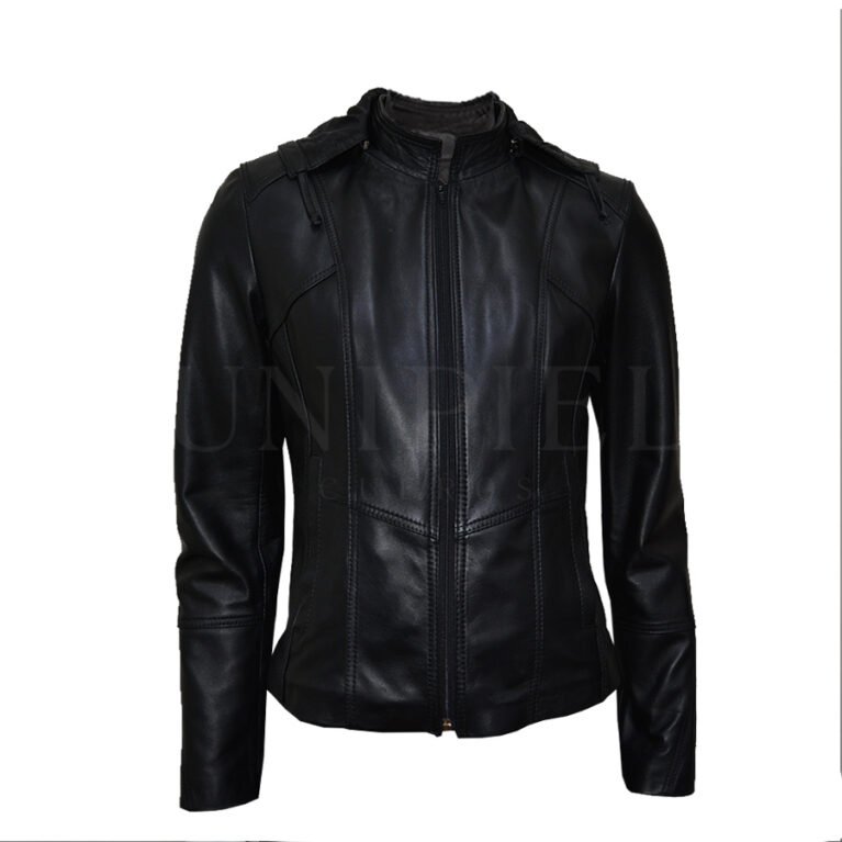 Casaca md capucha cuero guante ovino CSD011/ Negro