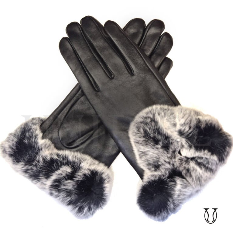 GUN02512001 Guante dama md rabbit cuero ovino Negro