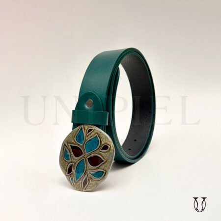 COD0343 Correa cuero vacuno hebilla grande 4.0 color verde