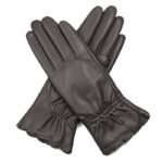GUN01312001 Guante dama lazo ondas cuero ovino Negro 1