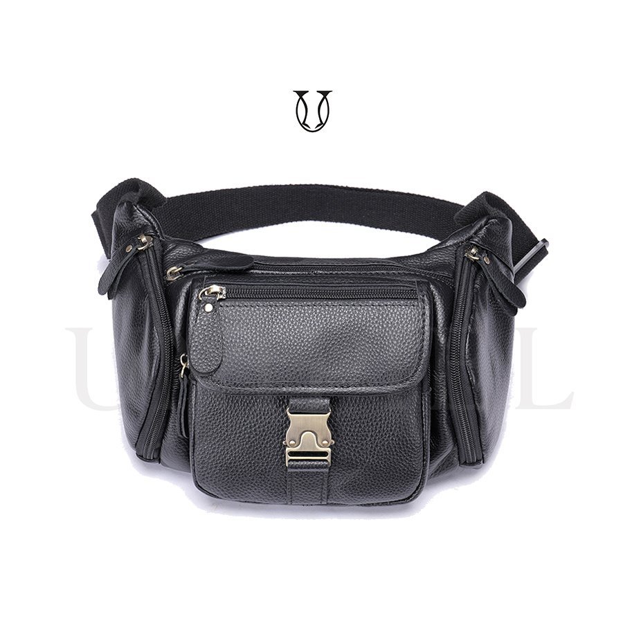 CNG00722001 Canguro riñonera de cuero vacuno Negro