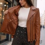 Casaca md Selene cuero guante ovino CSD05912261 Camel jaspeado 2