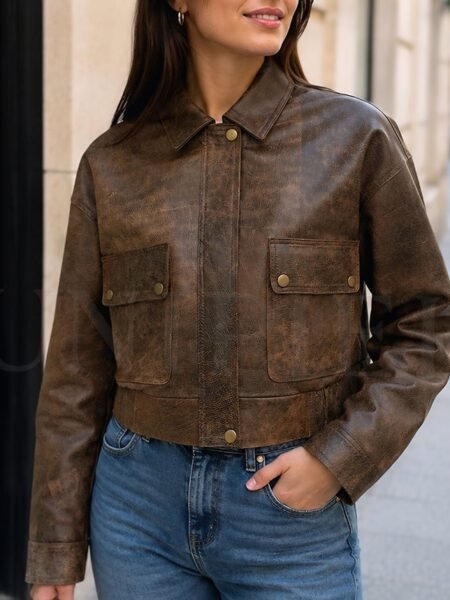 Casaca md bomber aviador cuero guante ovino CSD06412025 marron jaspeado