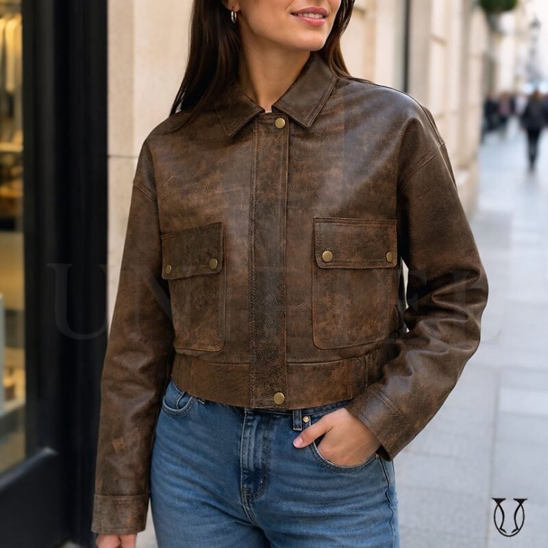 Casaca md bomber aviador cuero guante ovino CSD06412025 marron jaspeado