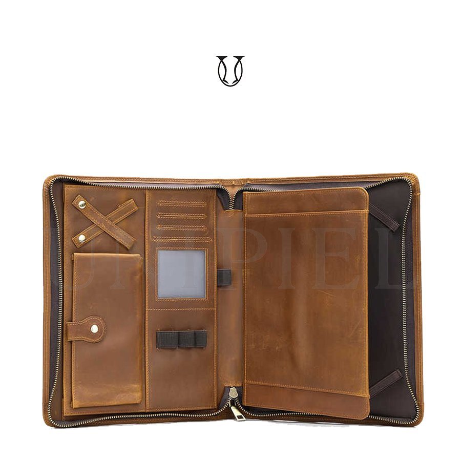 CRU00822032 Carpeta Cuero A4 Con Cierre Natural Jaspeado