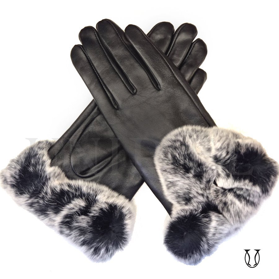 GUN02512001 Guante dama md rabbit cuero ovino Negro