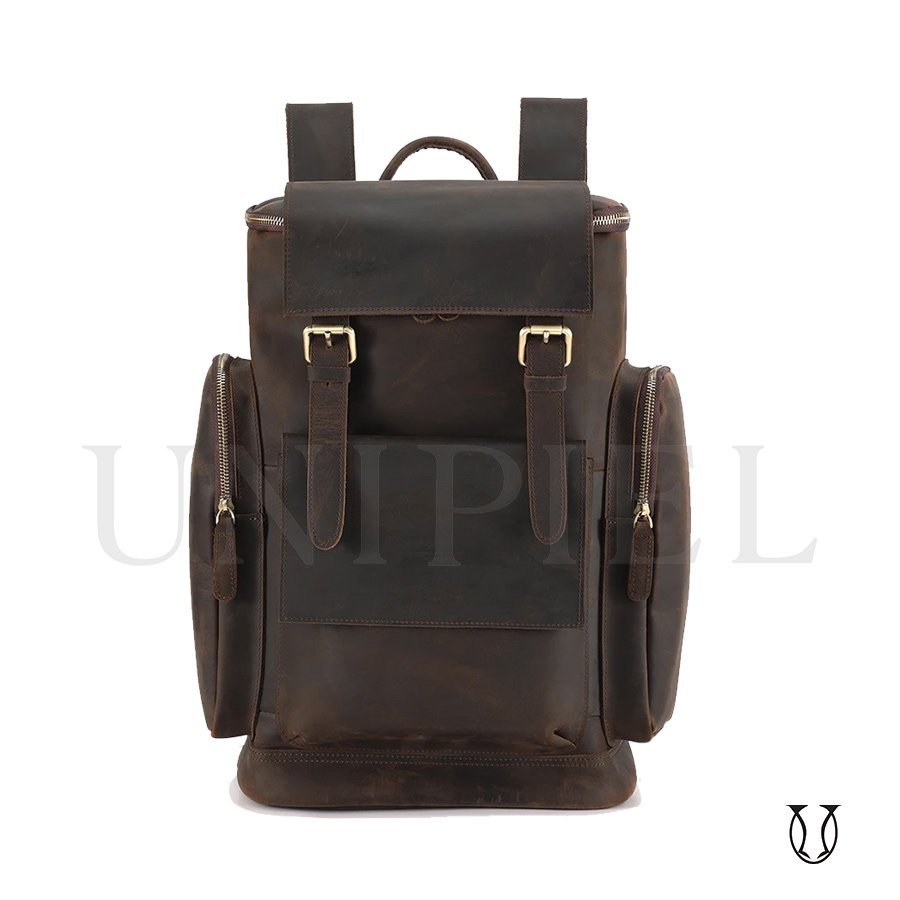 MHU14022025 Mochila de Cuero Vacuno Marrón Jaspeado