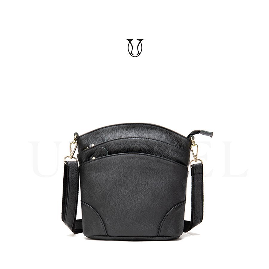 MRU08122001 Cartera morral de cuero vacuno Negro