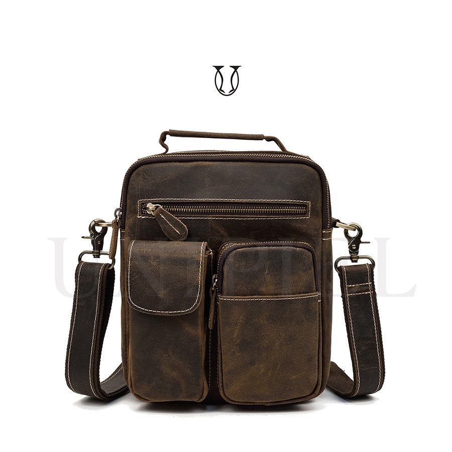 MRU13122002 Morral de cuero vacuno moro