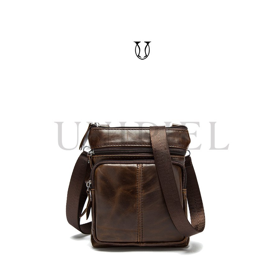 MRU01122137 Morral de cuero vacuno Café