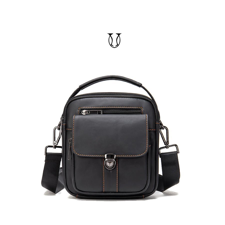 MRU04622001 Morral de cuero vacuno negro