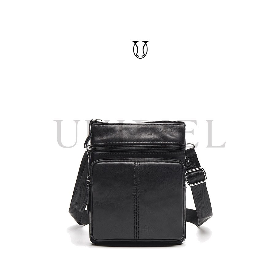 MRU01122001 Morral de cuero vacuno negro