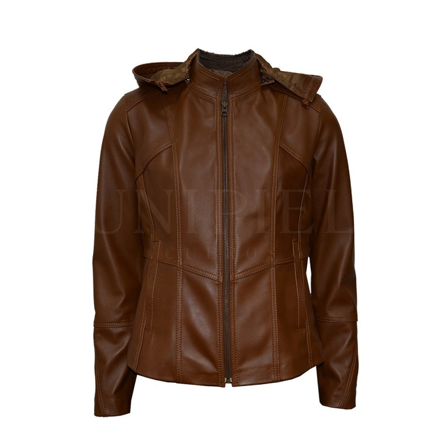 Casaca md capucha cuero guante ovino CSD011/ Caramelo
