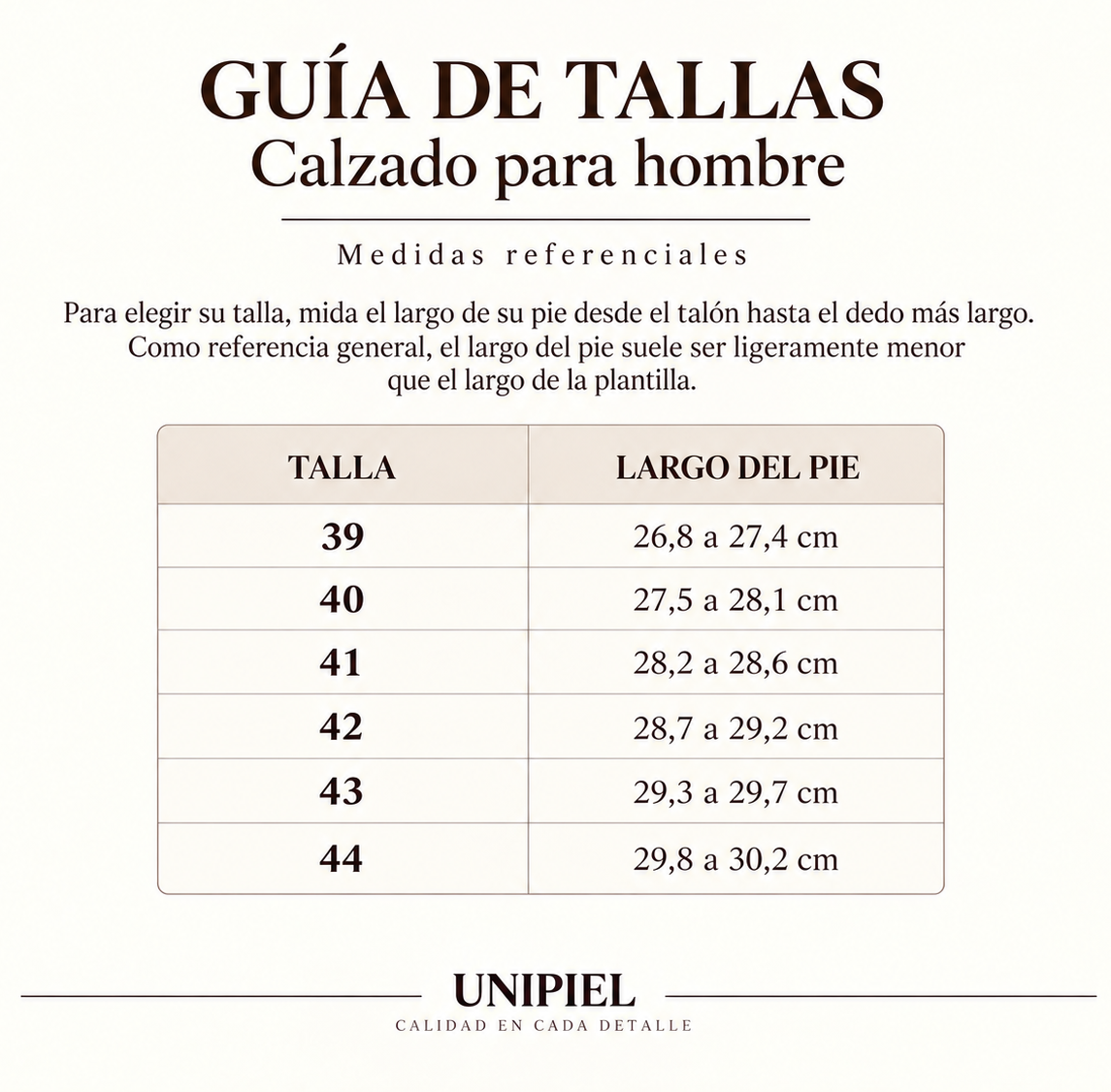 Guía de tallas — Calzado Hombre