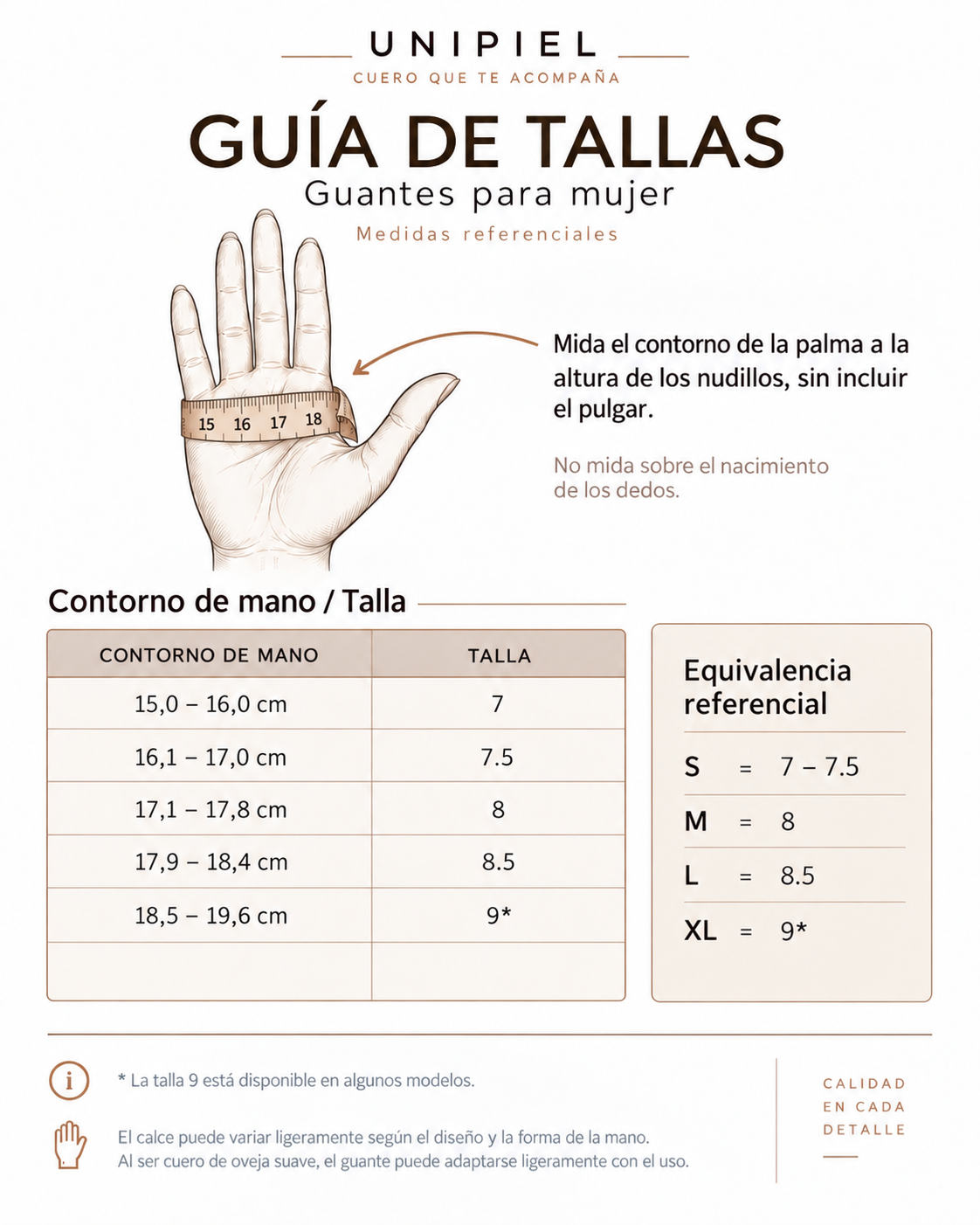 Guía de tallas — Guantes Mujer